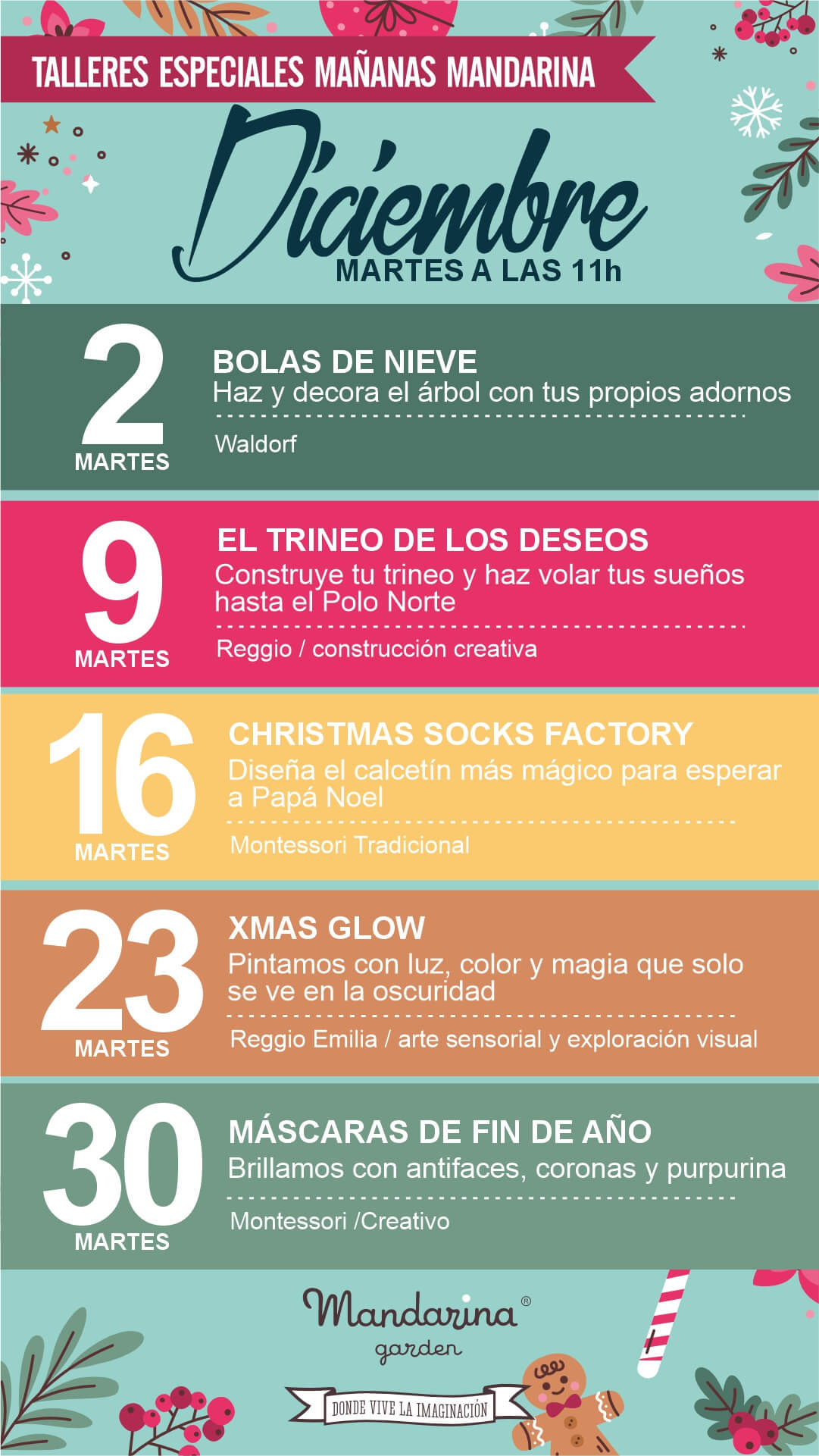 Actividades para las mañanas de diciembre y para Navidad en Mandarina garden