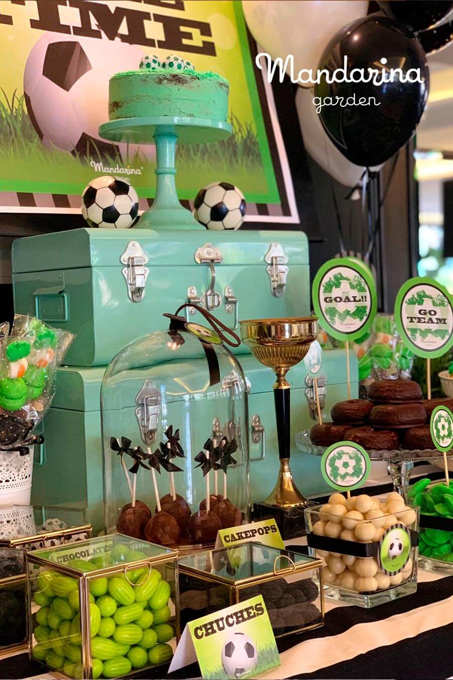 Sweet table decorated with football theme