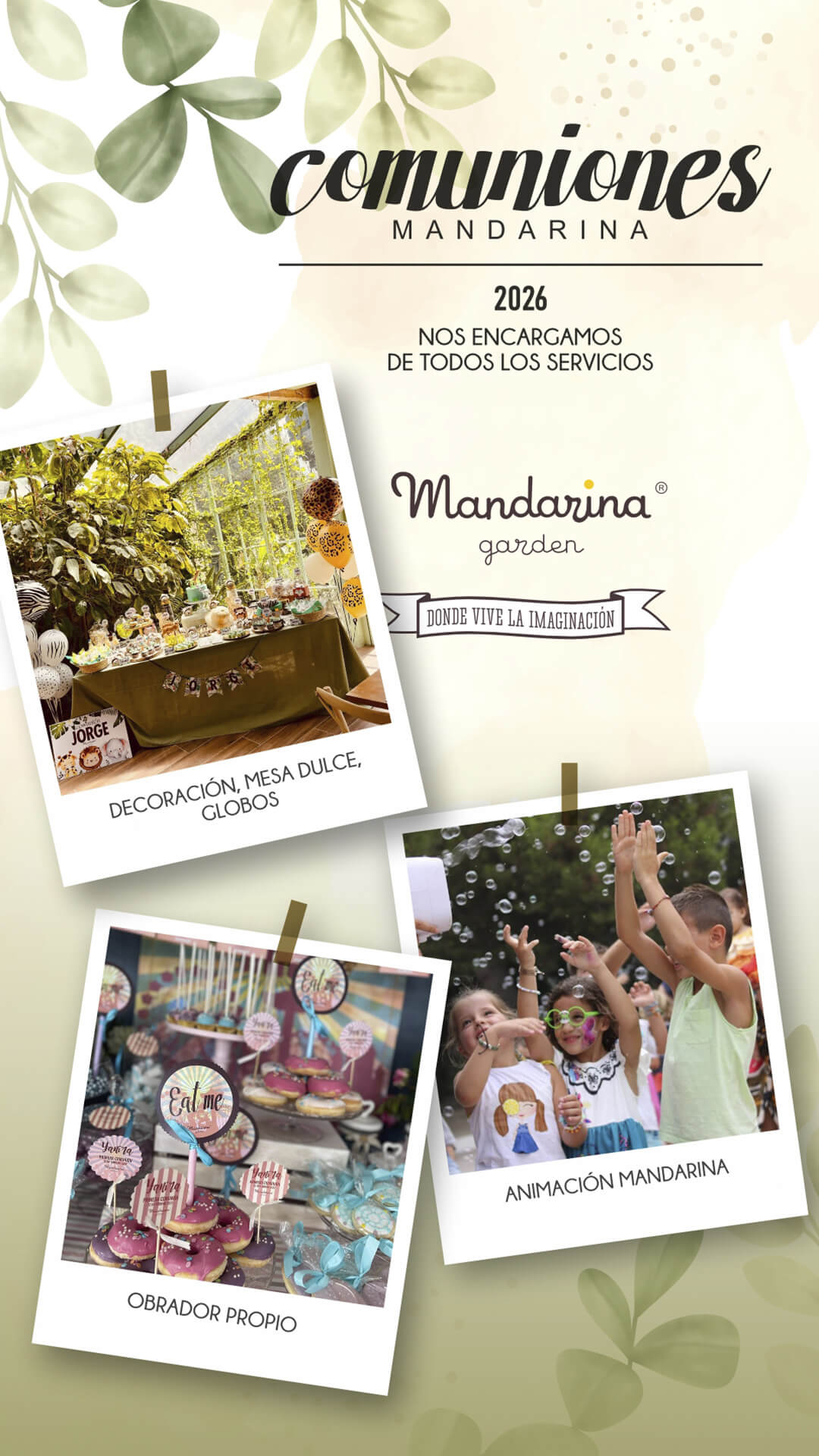 Mesas dulces y eventos especiales para 2026 en Mandarina garden