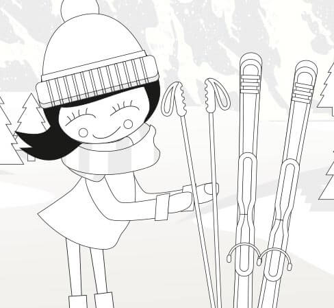 Coloreable de Amanda preparada para esquiar